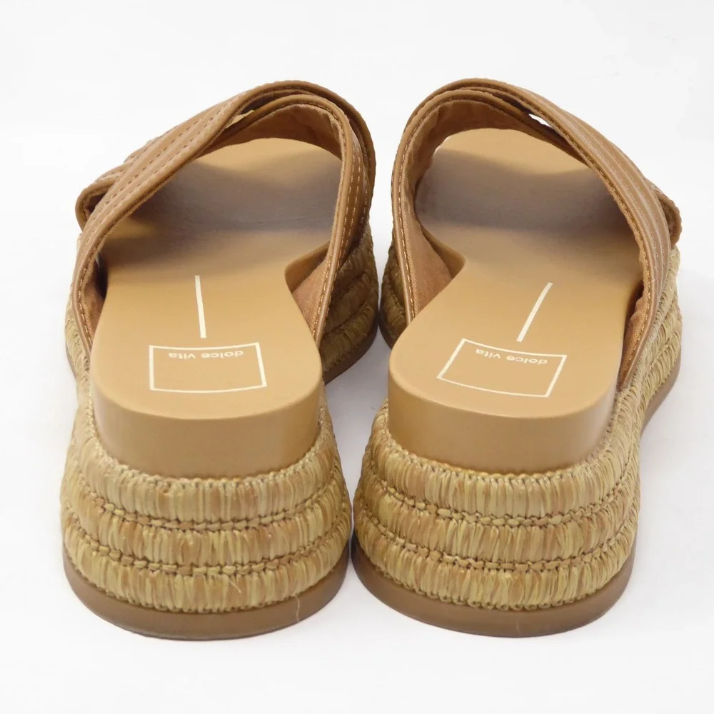 Dolce Vita Womens Weslee Sandals Brown Leather Platform Espadrille Slide Size 7